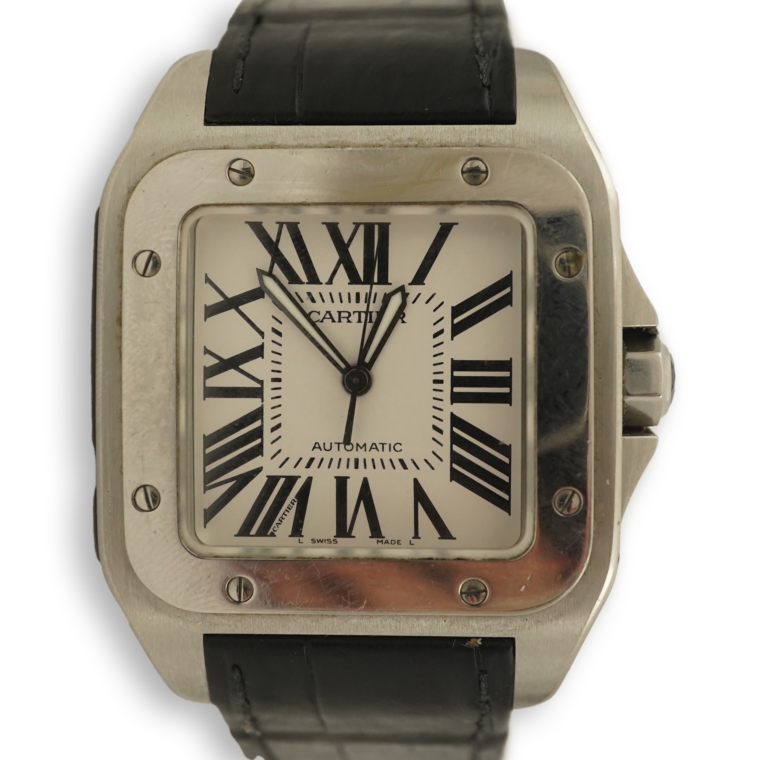 A gentleman's late 20th century stainless steel Cartier Santos 100 automatic wrist watch